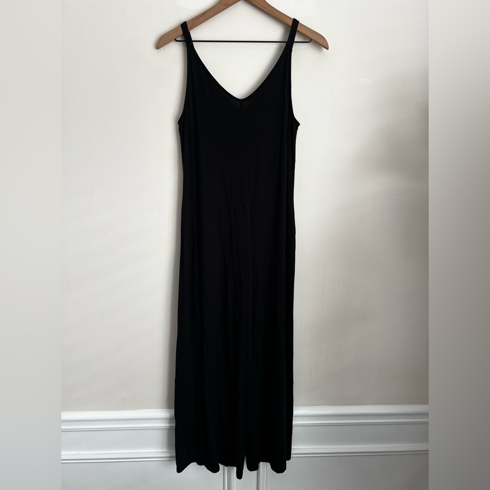 Athleta Black Nighttime Bliss Sleep Romper Jumpsuit Lingerie PJ wide leg stretch - Picture 2 of 7